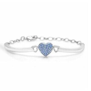 Heart Crystal Adjustable Blue  Palladium plating Bangle Bracelet Girls